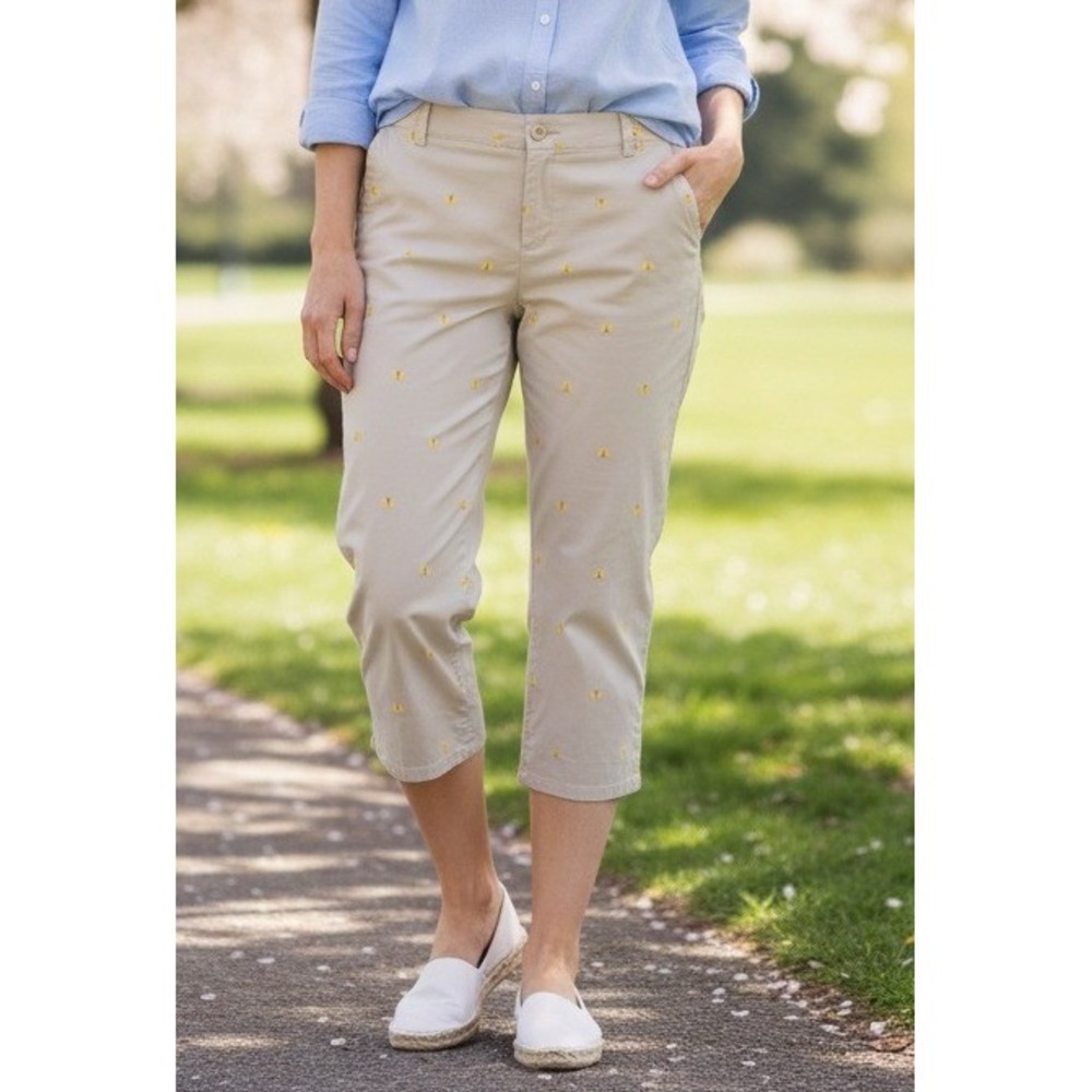 Talbots The Weekend Chino Ankle‎ Pants Women's 16P Butterfly Embroidered Preppy
